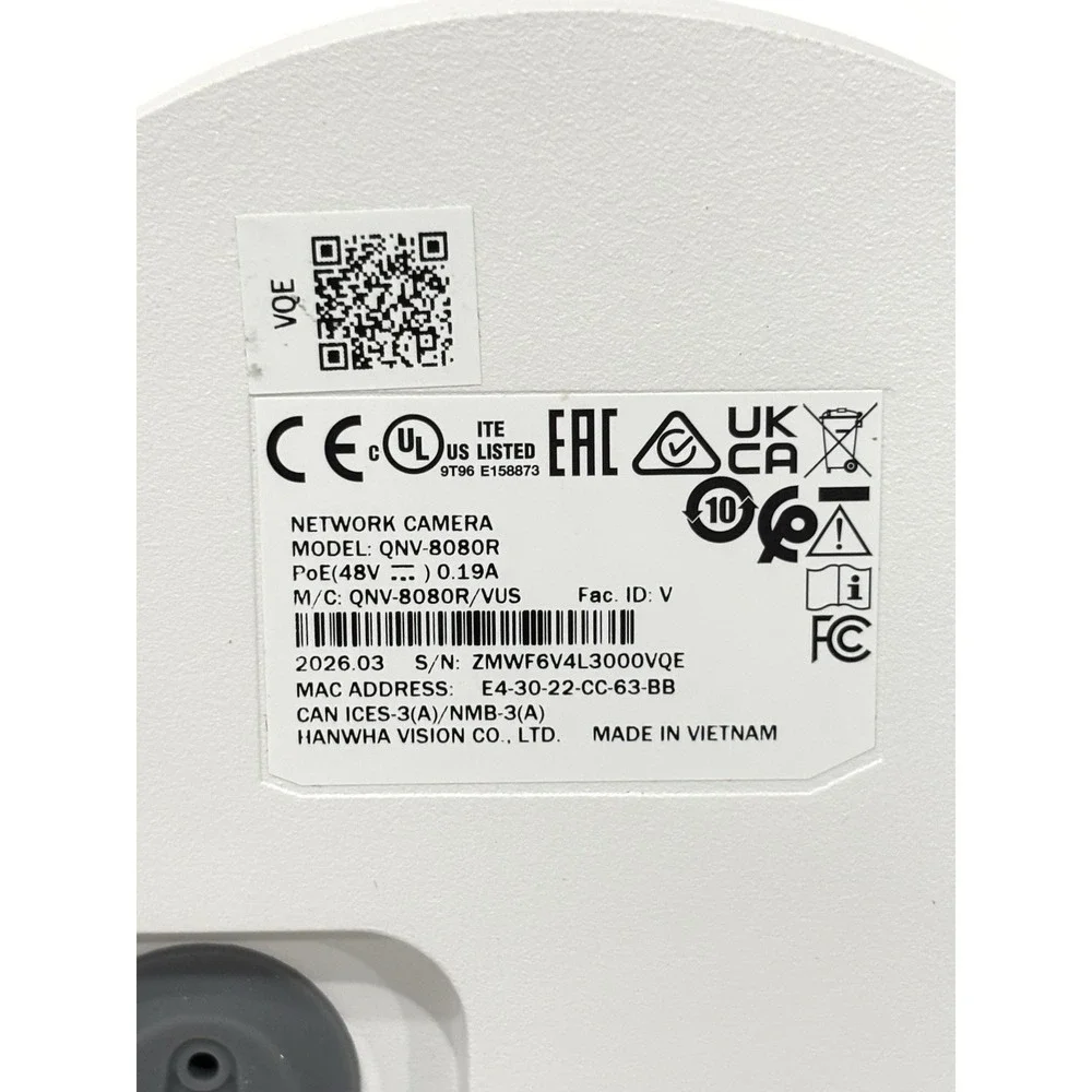 Hanwha Vision QNV-8080R 5MP PoE Network Dome Camera IP66 IK10 Open Box